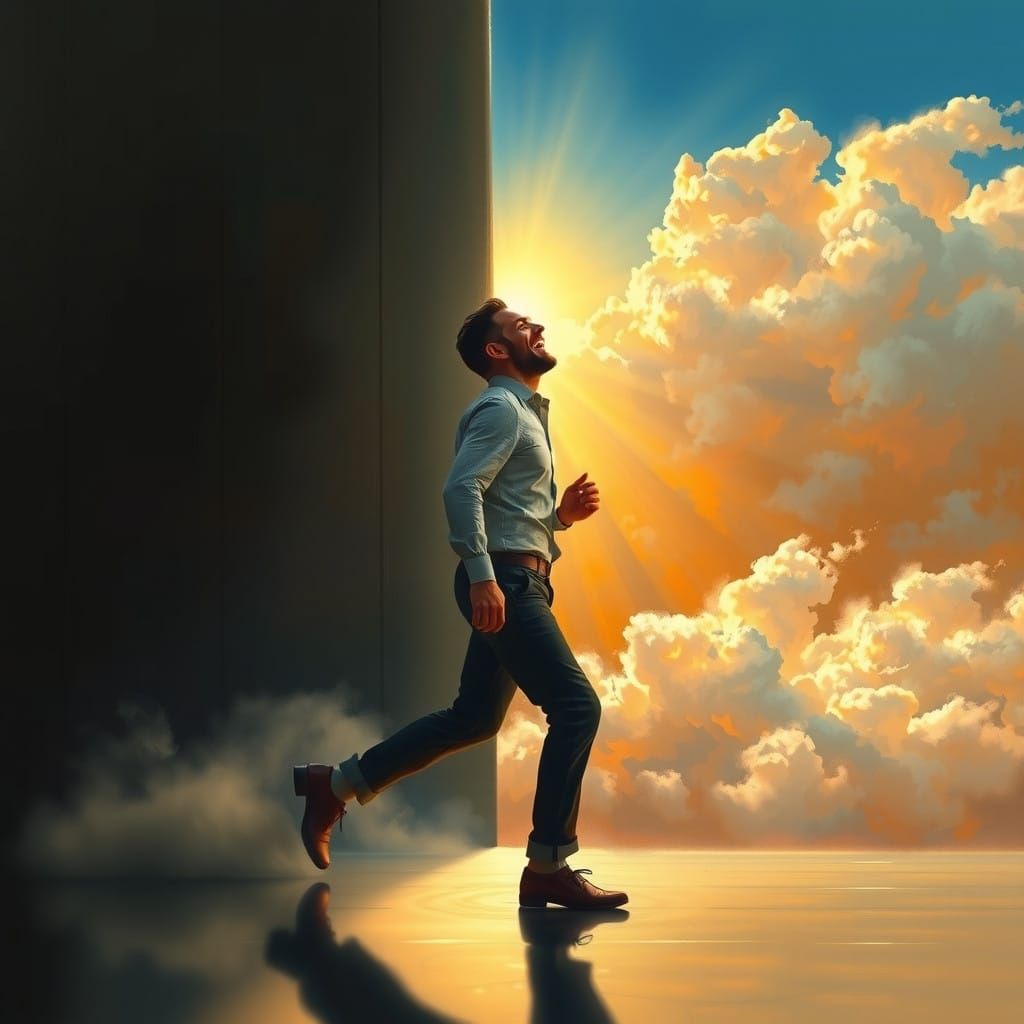 Man Embracing Radiant Light and Liberation