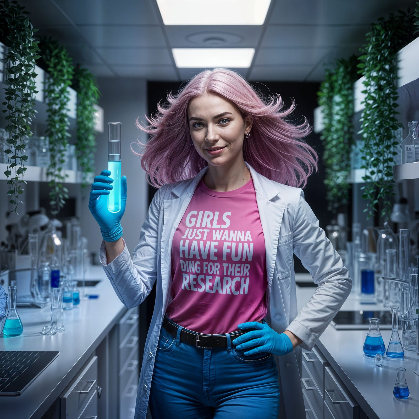 Vibrant Female Scientist in Modern Laboratory