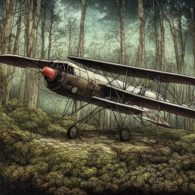 WWI Plane Relic in Forest, Comics Concept Art