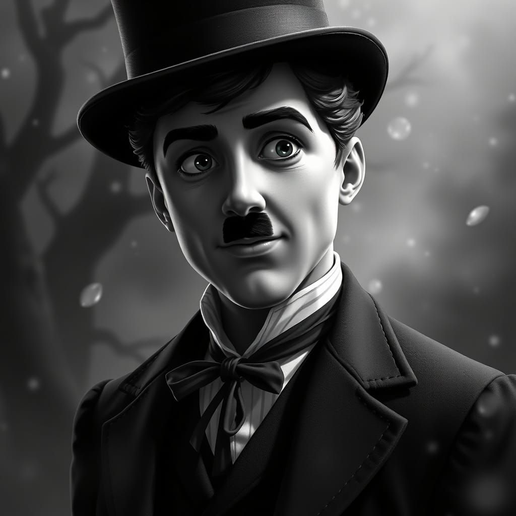 Mysterious Anime Charlie Chaplin in Ethereal Fantasy