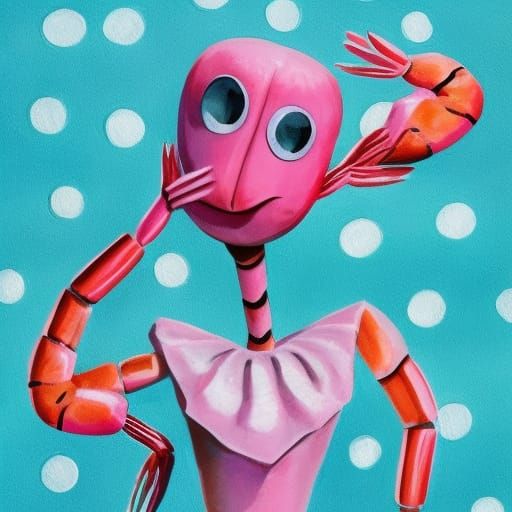 Anthropomorphic Shrimp in Pink: A Gouache Horror