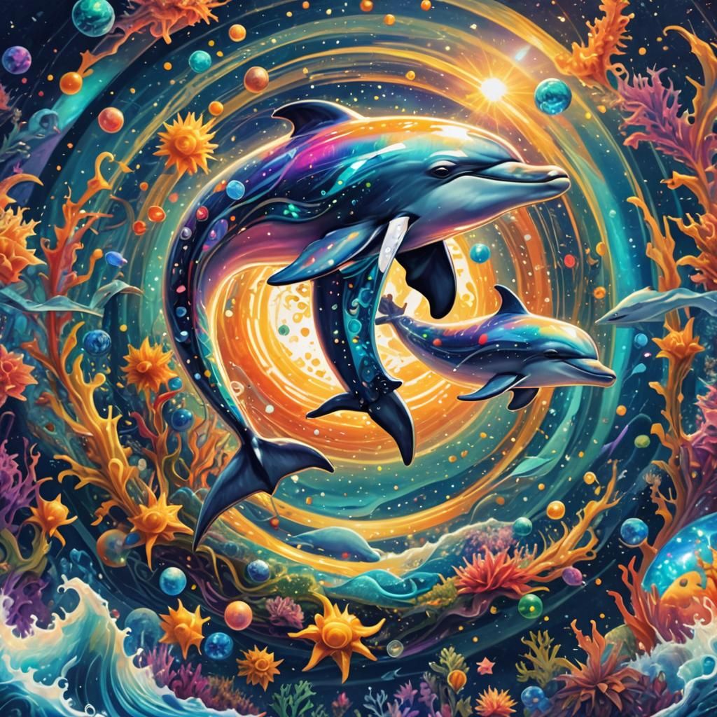 Ocean Sunshine Dolphin in Cosmic Astral Illustration