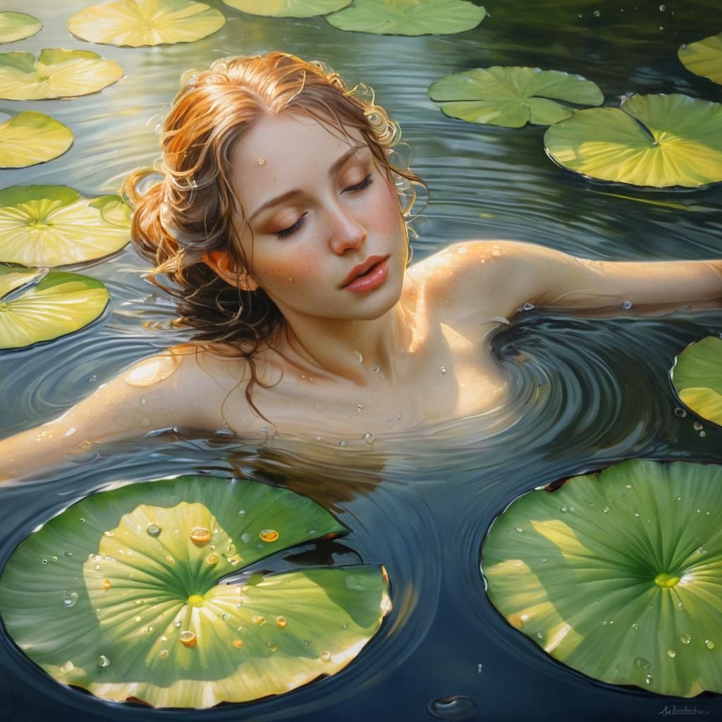 Ethereal Water Nymph Portrait in Watercolor and Oil