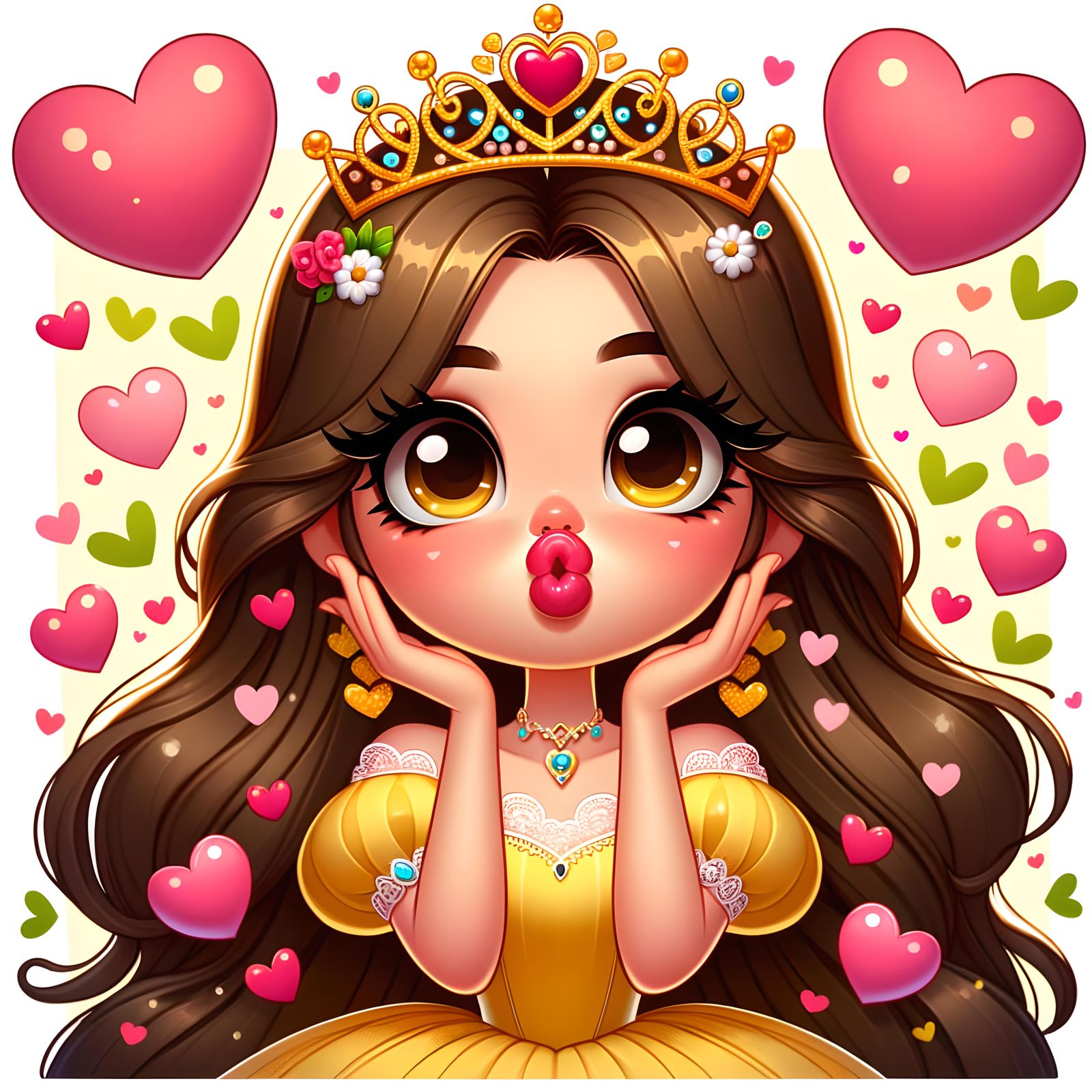 Princess Kisses in Modern Cartoon Style