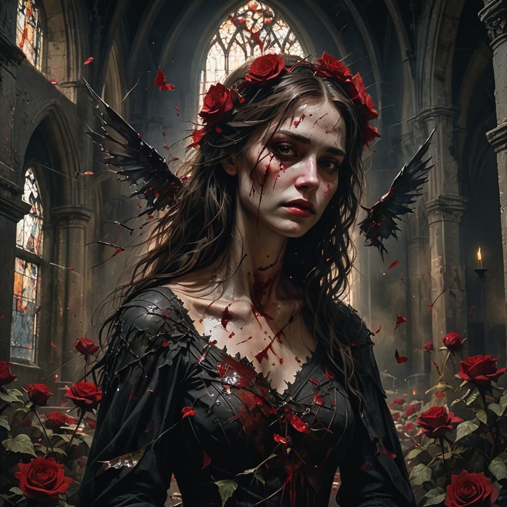 Dark Fantasy: Broken Angel in Abandoned Church