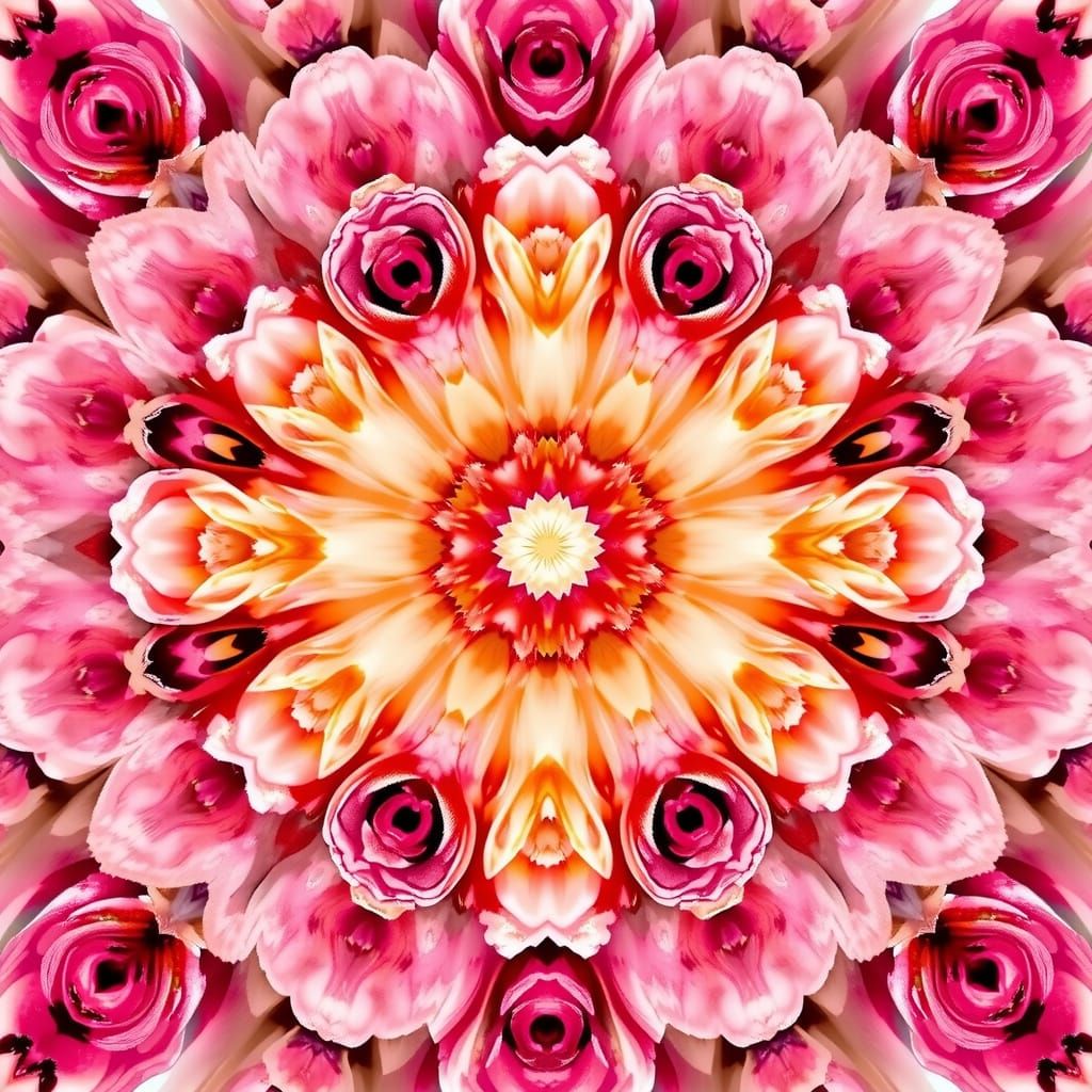 Kaleidoscopic Floral Mandala in Watercolor Style