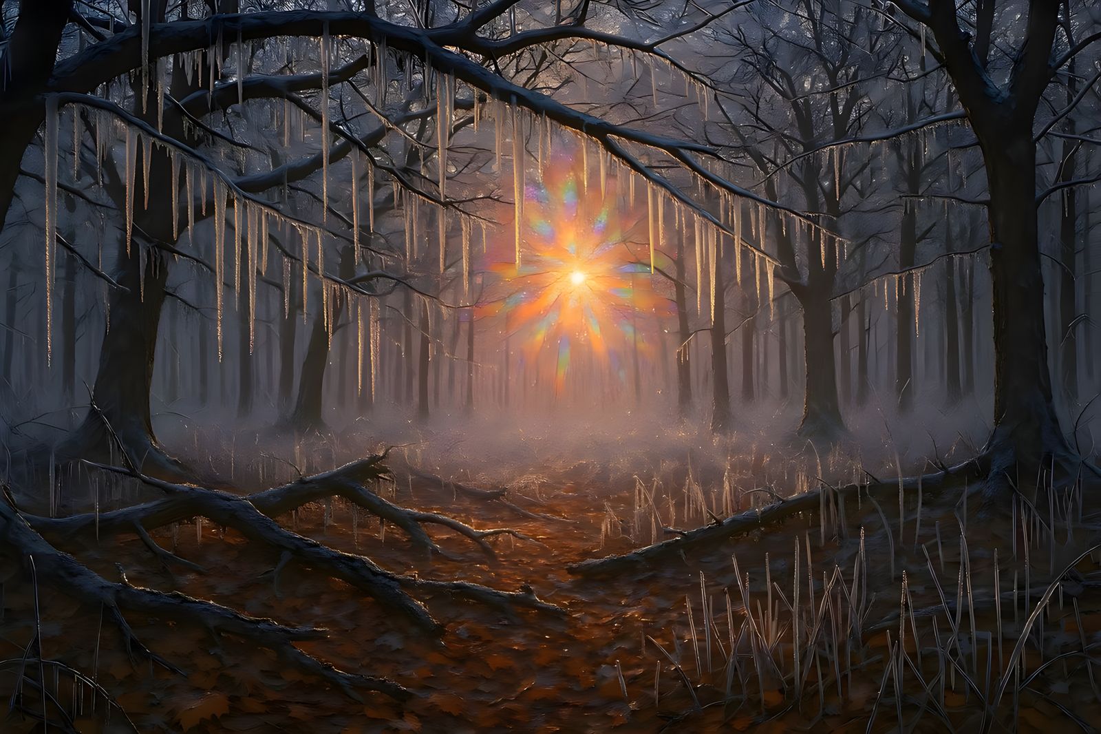 Black Forest Ice Storm: Sunrise Through Frozen Trees