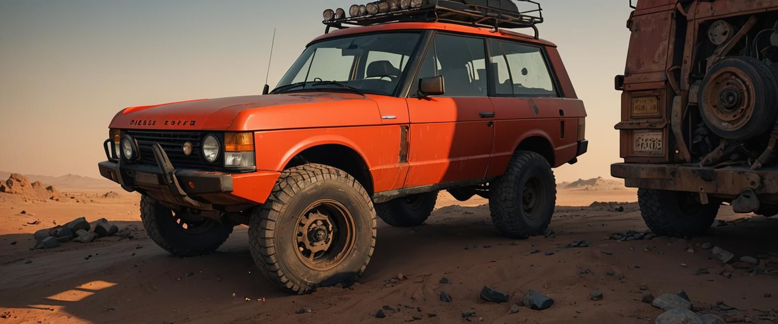Post-Apocalyptic Red Range Rover in Anime Style