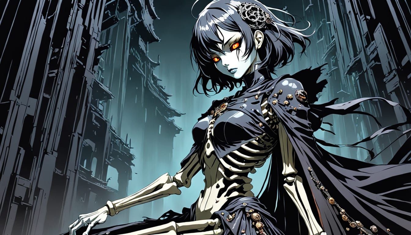 Ethereal Wraith Queen in Dark Fantasy Manga Style