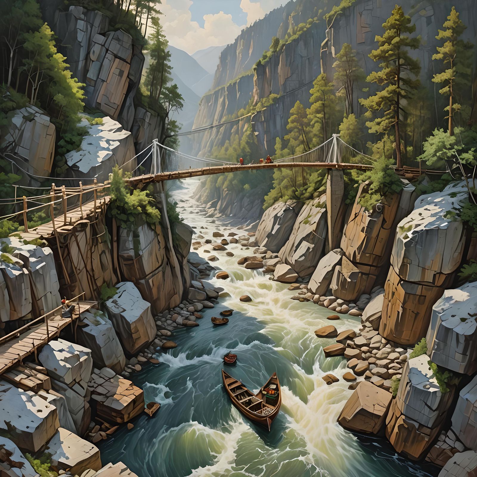 Dramatic River Crossing: Oil Painting by Gurney