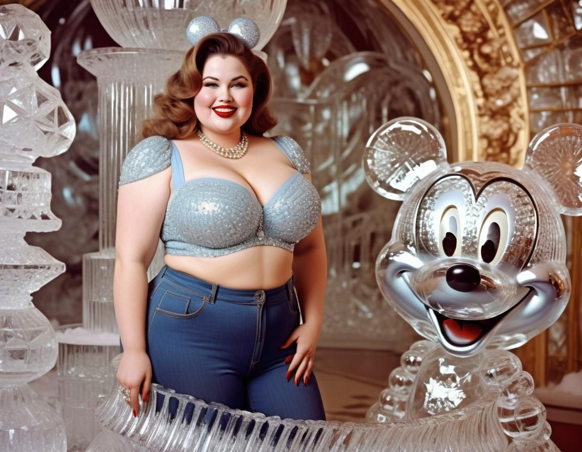 Vintage Photo of Curvy Woman Sculpting Ice