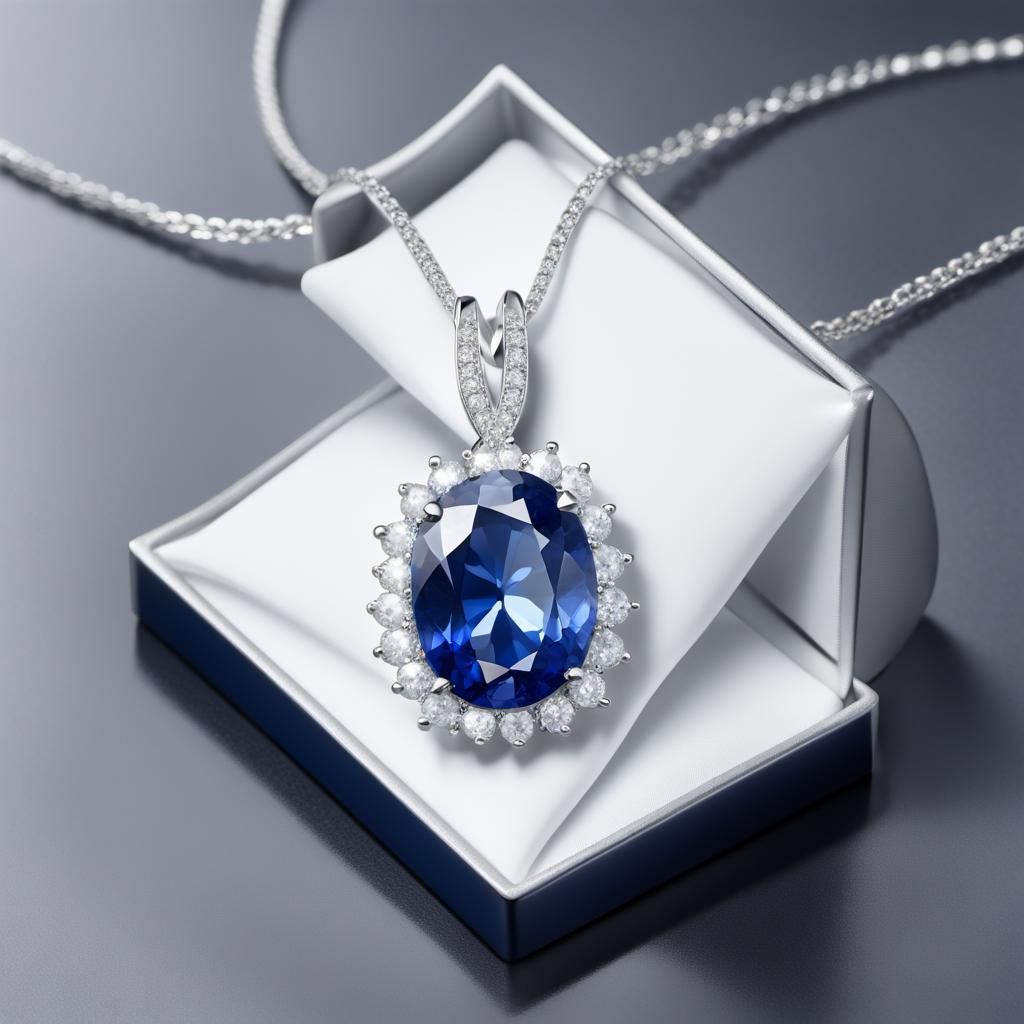 A diamond and sapphire pendant on a silver chain