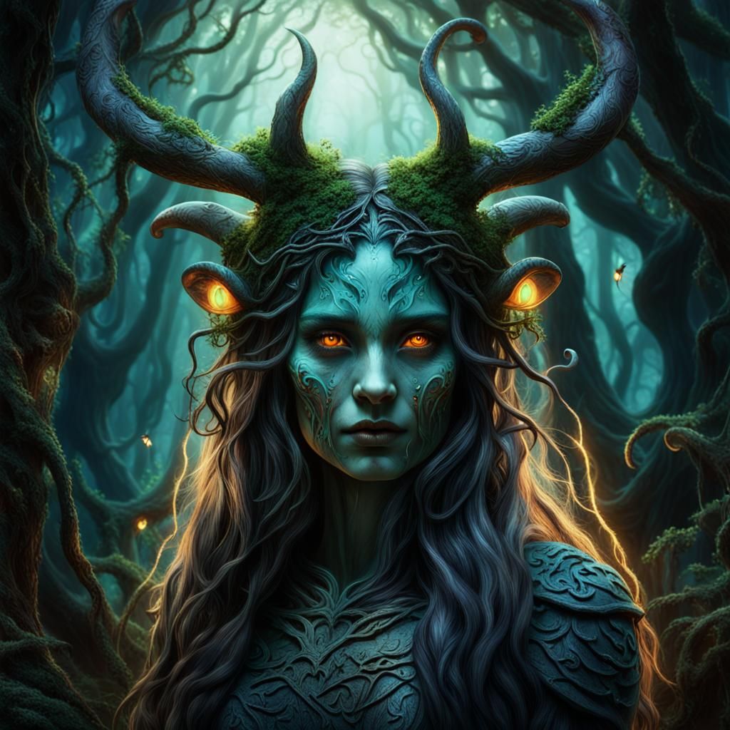 Mystical Chudail Portrait in Ancient Forest