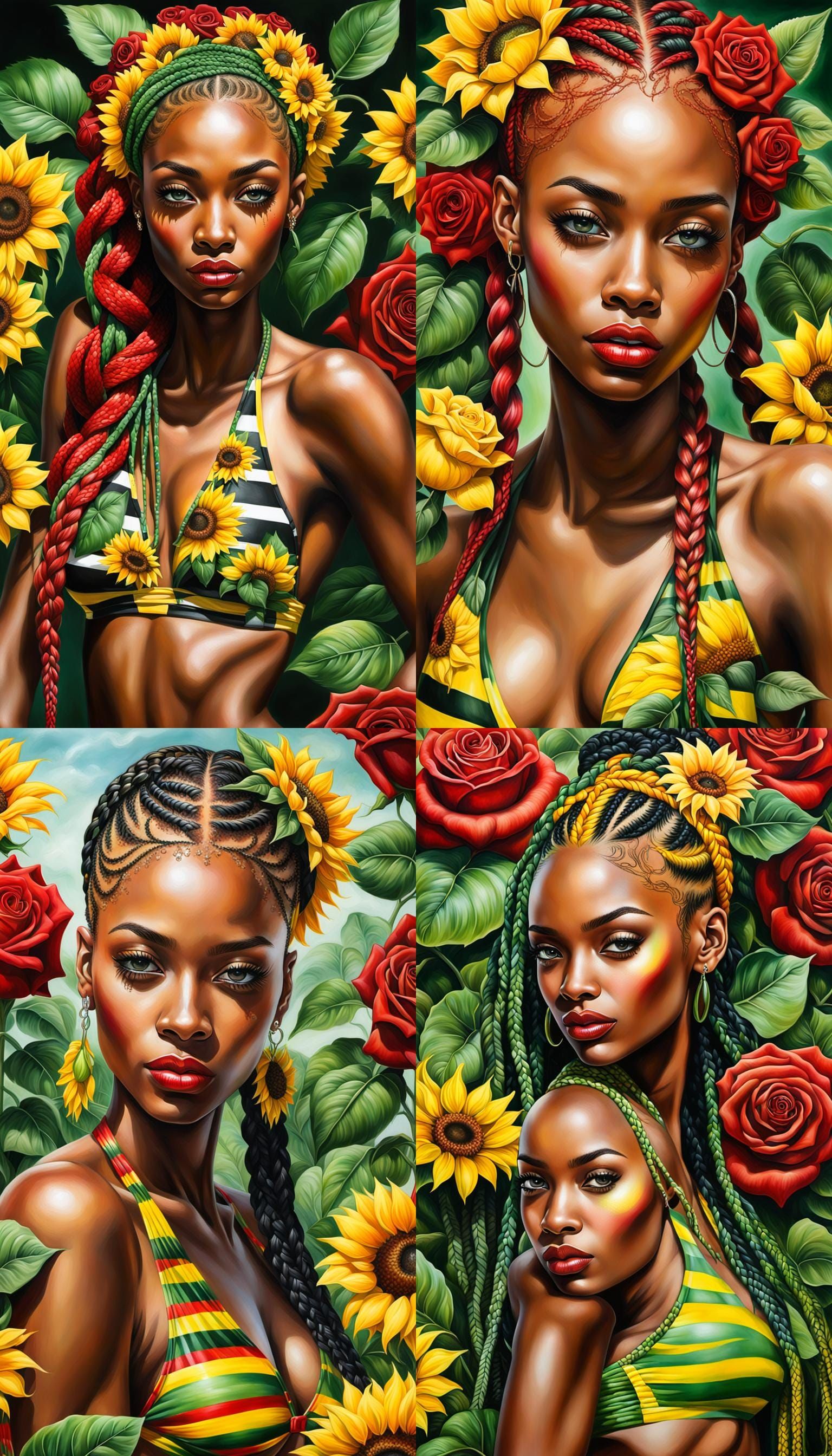 An African American woman, red yellow green lemonade braids ...