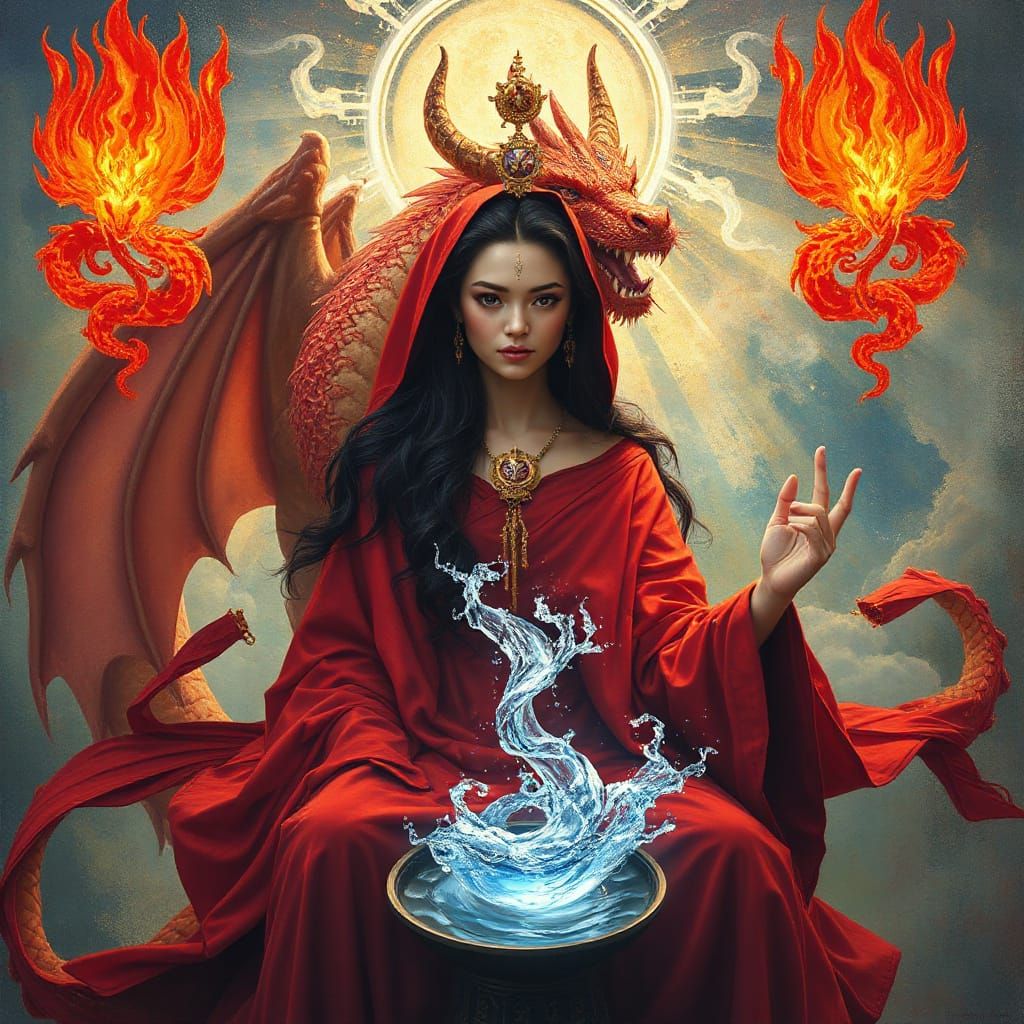 Mystical Dragon Priestess in Ethereal Style