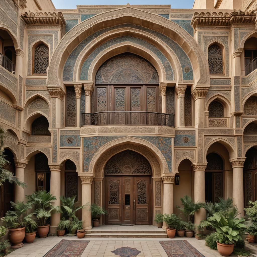 Traditional Baghdad House with Arabic Geometric Design