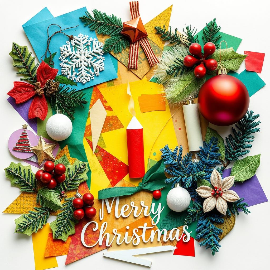 Merry Christmas Collage Art with Multicolor Palette