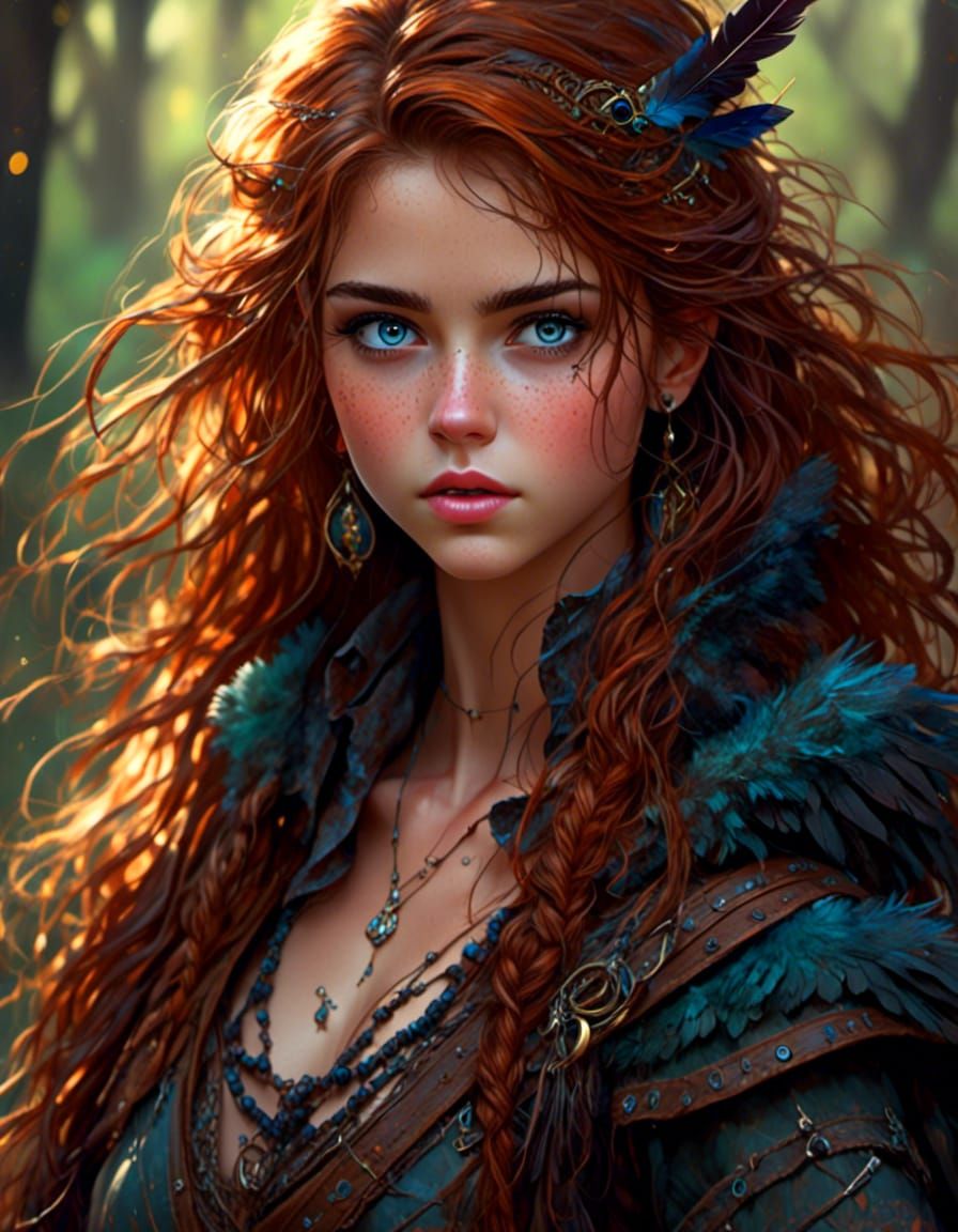 Photorealistic Hunter Girl in Wilderness Scene