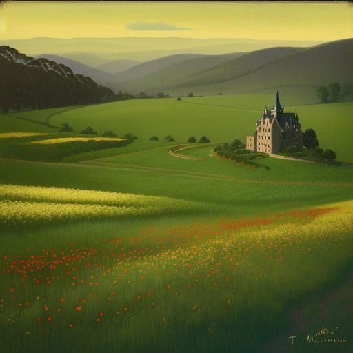 Retrofuturistic Emerald Castle Scene