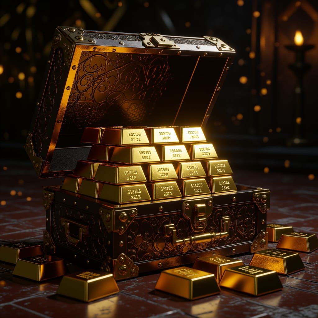 Open Safe Reveals Stack of Gold Bars in Fantasy Art Style