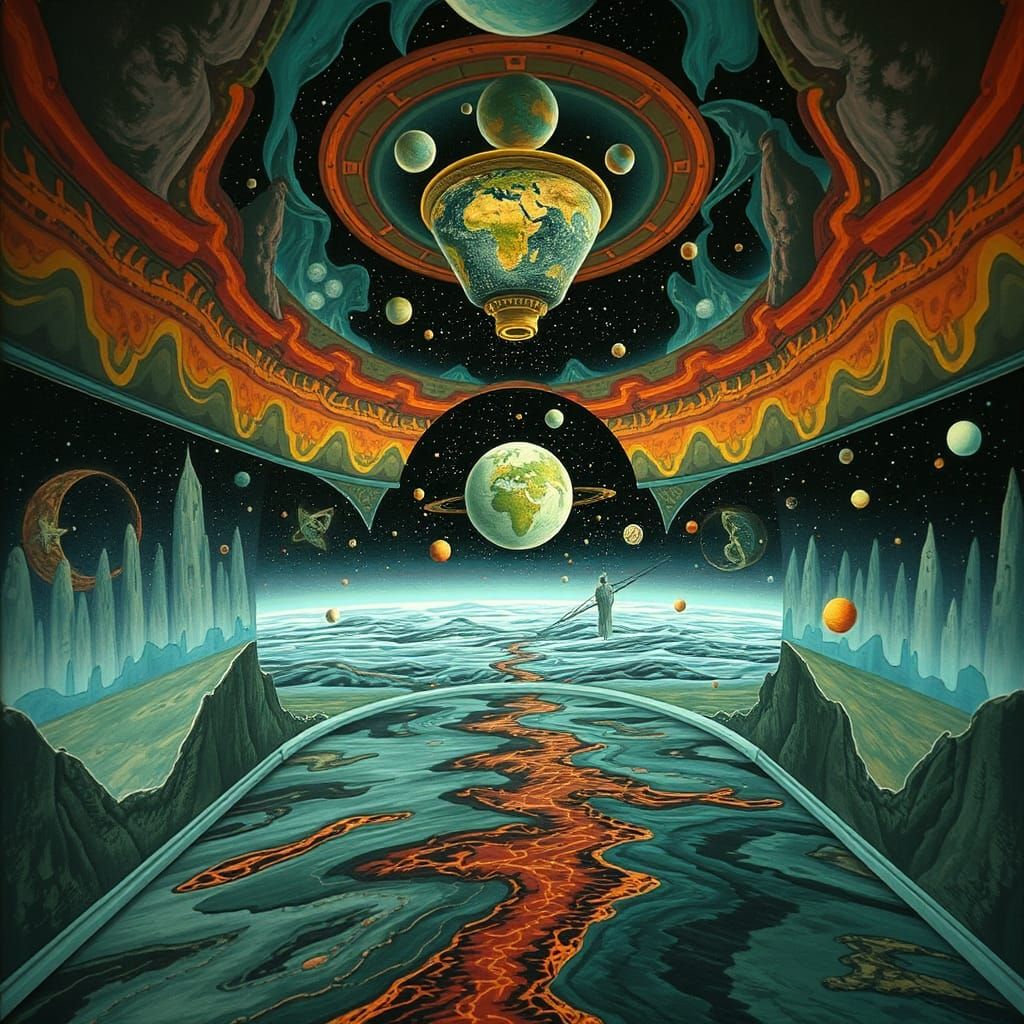 Psychedelic Interplanetary Transporter Room in Surreal Style