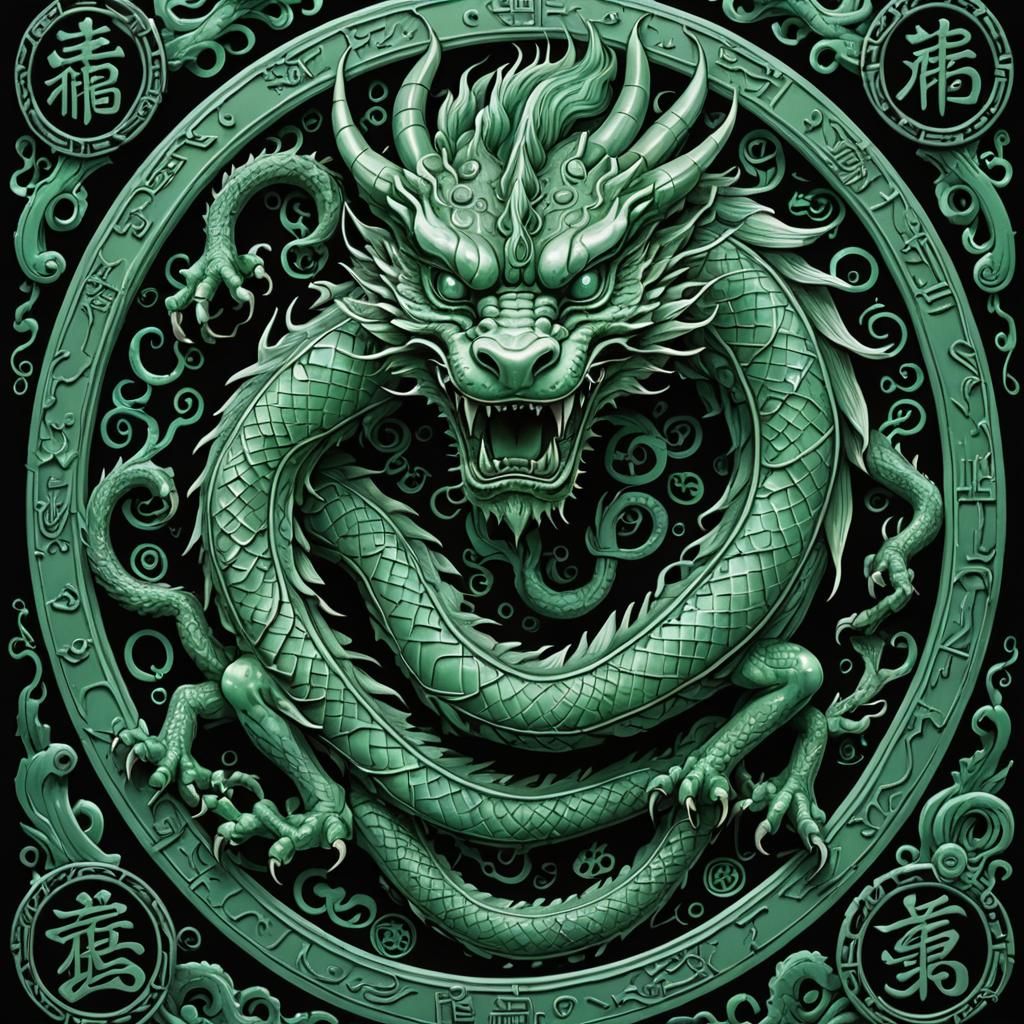 Jade Dragon: Fierce Single Line Art on Black