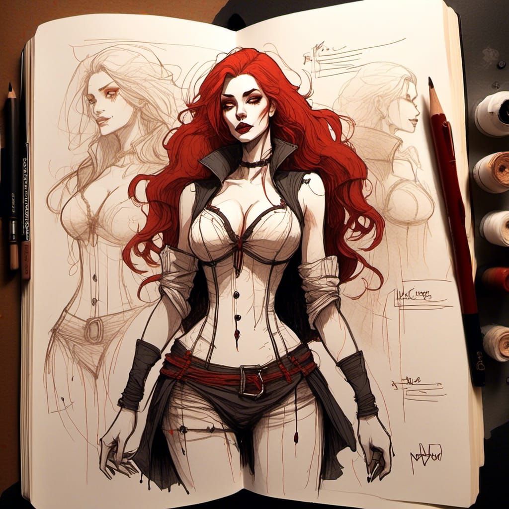 Vampire Woman: Gritty Sketchbook Character Sheet