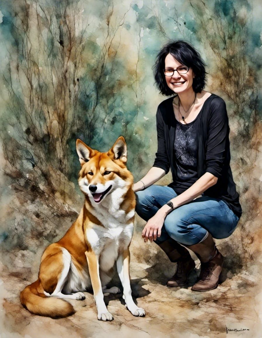 Nostalgic Reunion with Dingo: Oil Painting