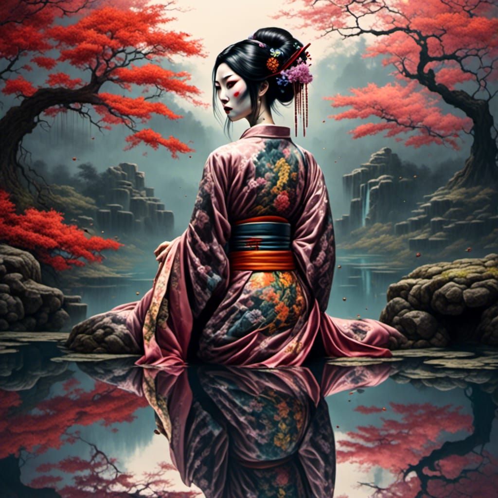 Yakuza Geisha Contemplates Reflection