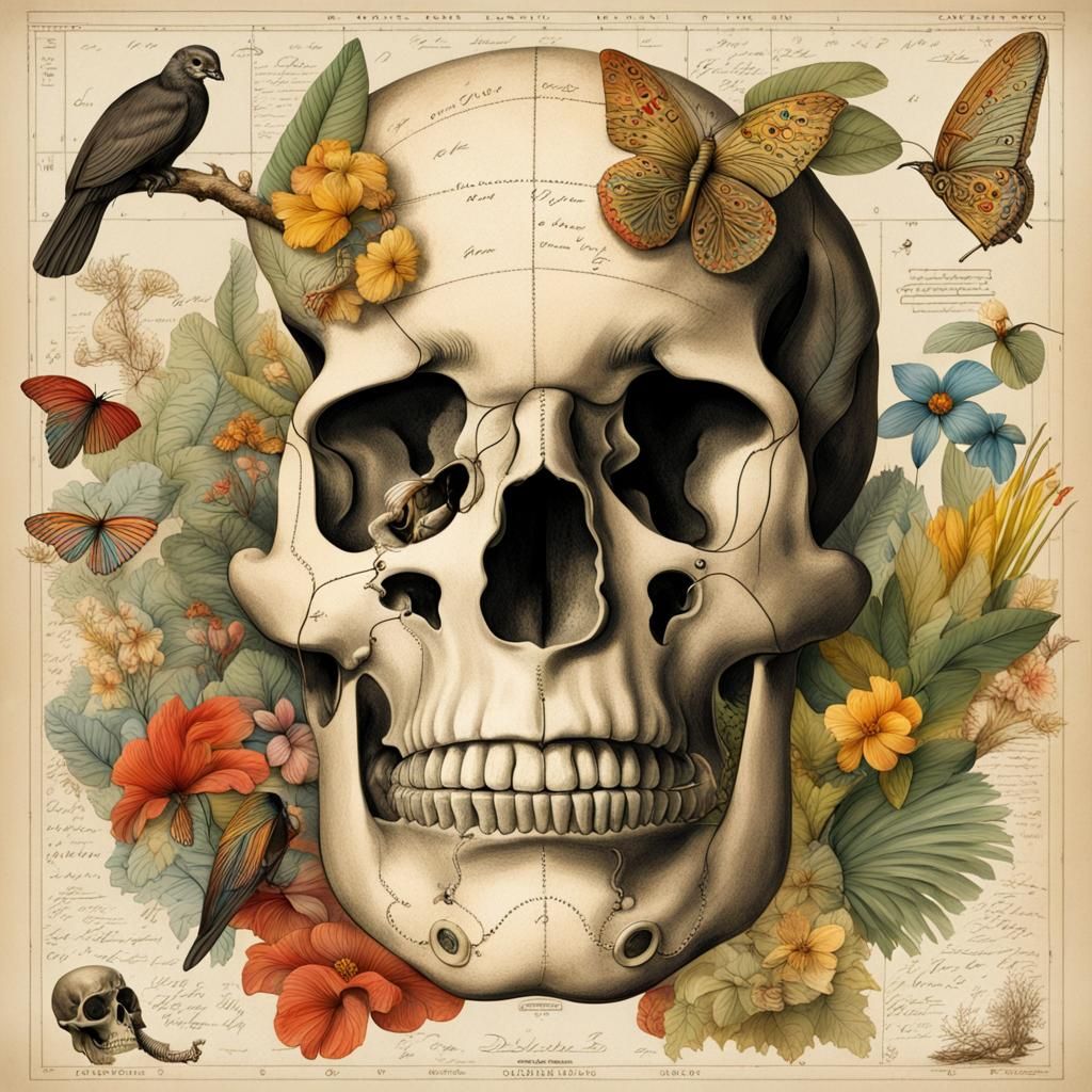 Darwin's Skull with Galapagos Flora