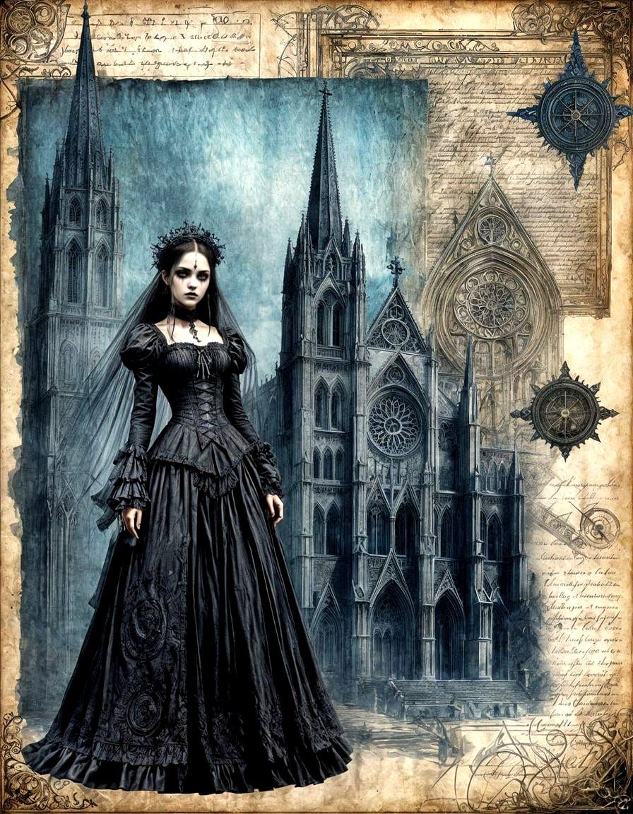 Gothic Girl Art in Victorian Style