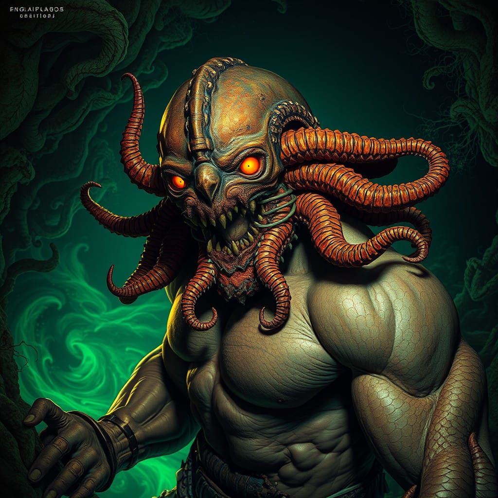 Mysterious Underwater Villain in Trippy 1970s Cyberpunk Armo...