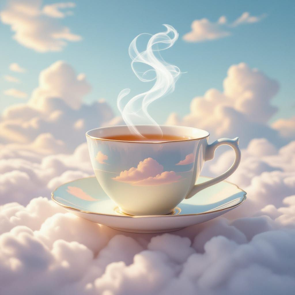 Cloud Teacup Steaming in Midair: Pastel Surrealism