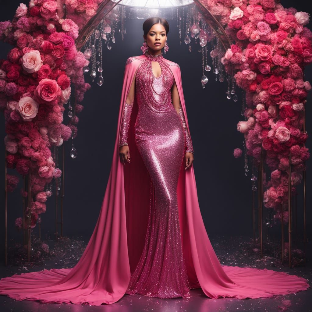 Rose-Pink Quartz Outfit with Diamond Cape