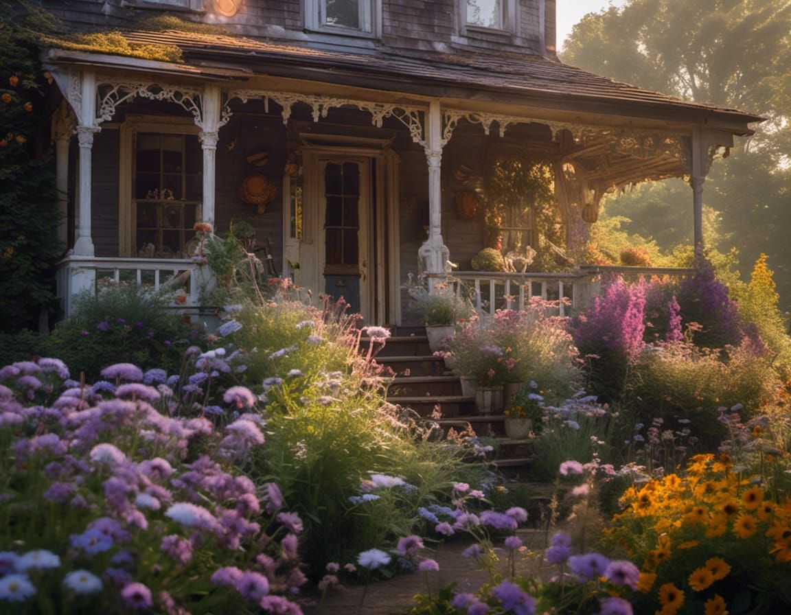 Hyperreal Cottage Garden with Victorian Porch