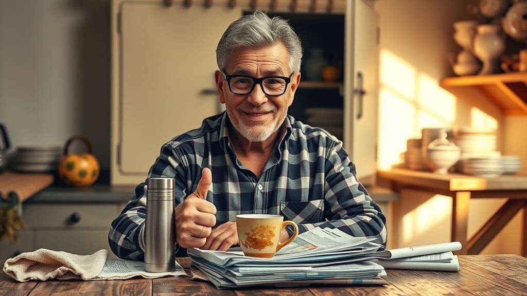 Warm Portrait of a Gentle Elderly Man in a Cozy Kitchen