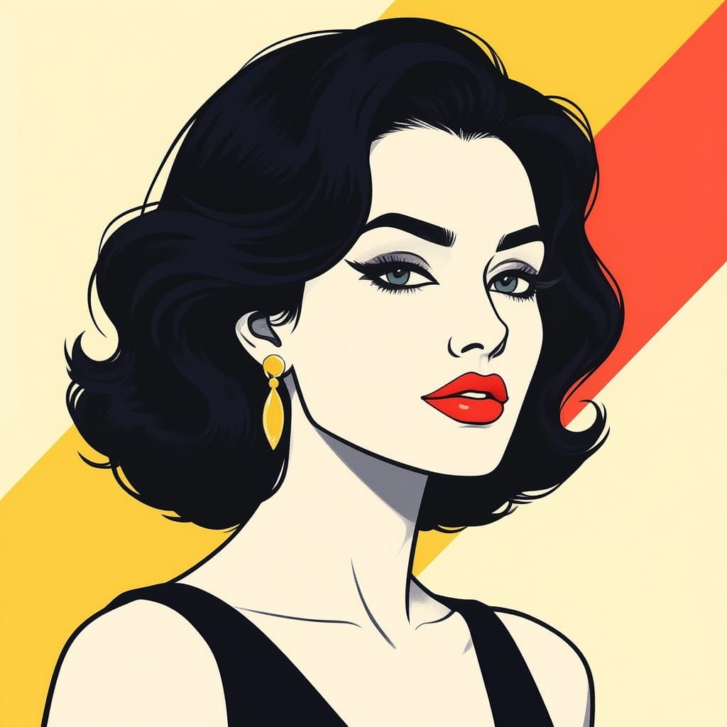 Stylized Woman's Bust Portrait in 1980s Retro Pop Art Style