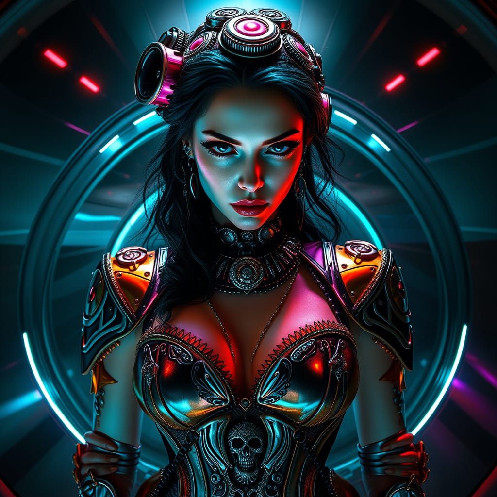 Futuristic Femme Fatale in Steampunk Attire
