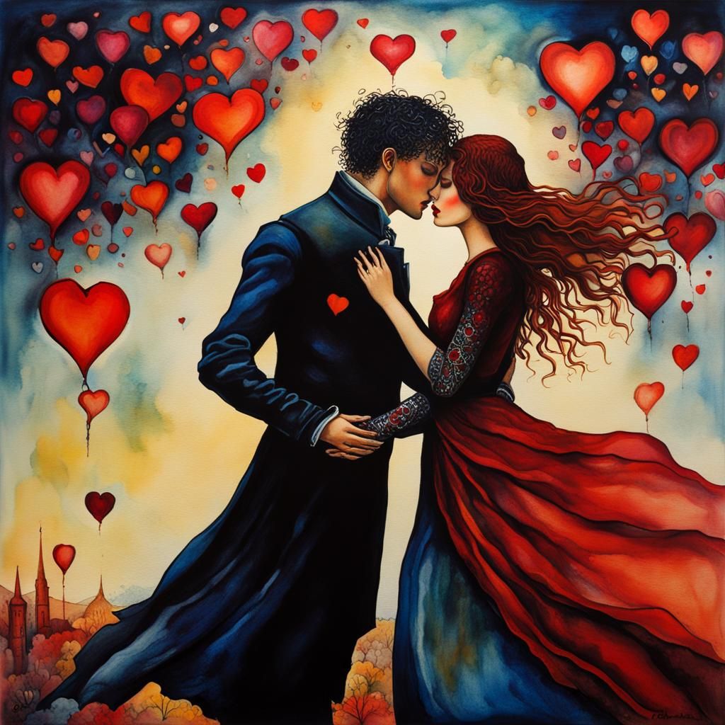 A couple falling in  love ,  hearts in the air, Gothic Alcoh...