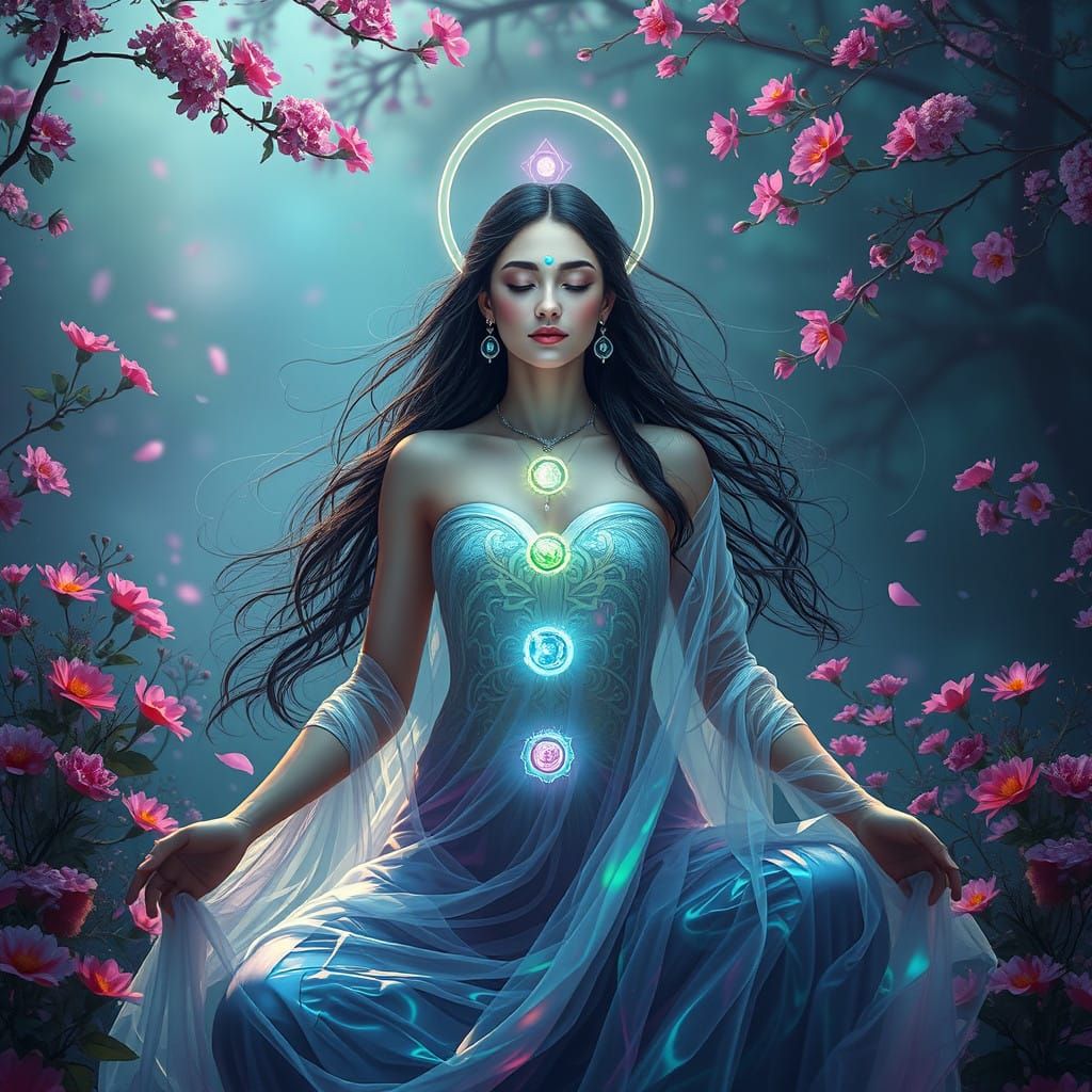 Serene Spiritual Goddess in Vibrant Nature