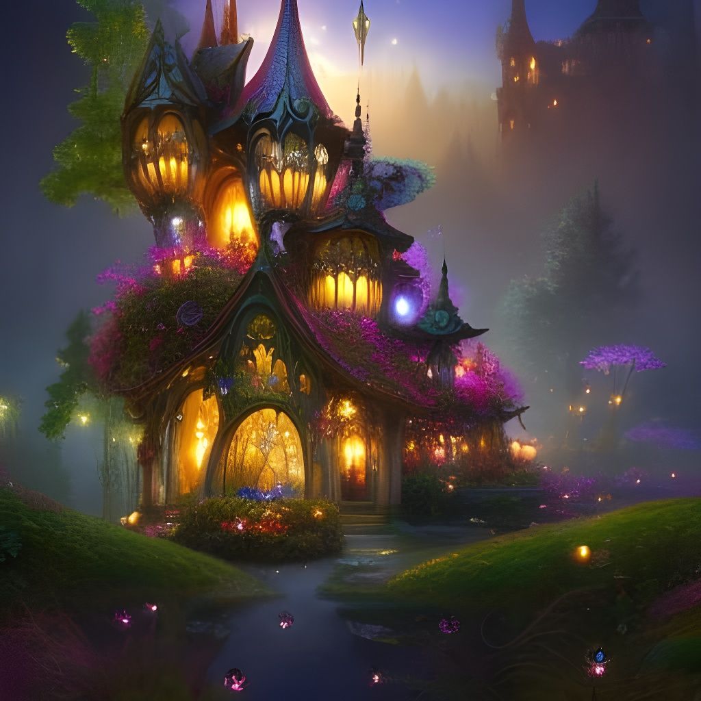 Glowing Fairy House in Art Nouveau Style
