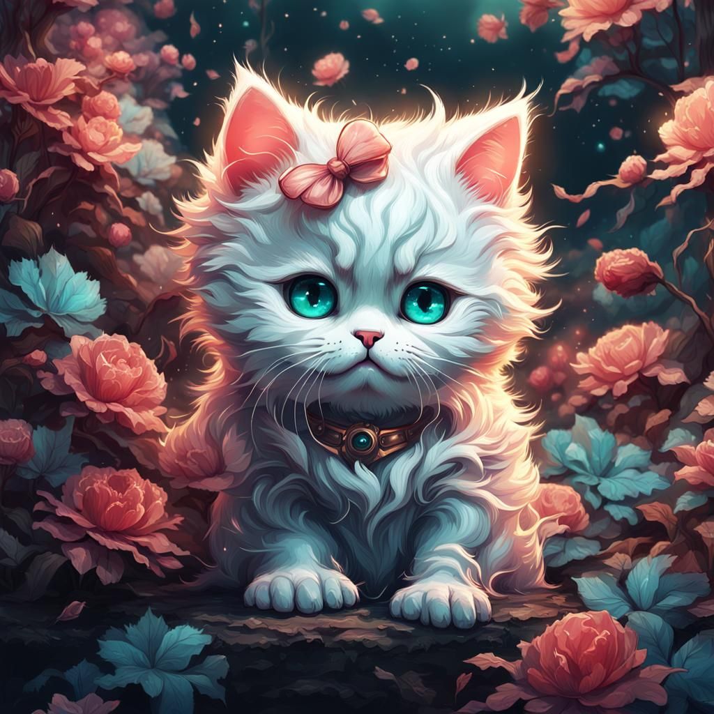 Crying Kitten: Dark Fantasy Digital Art