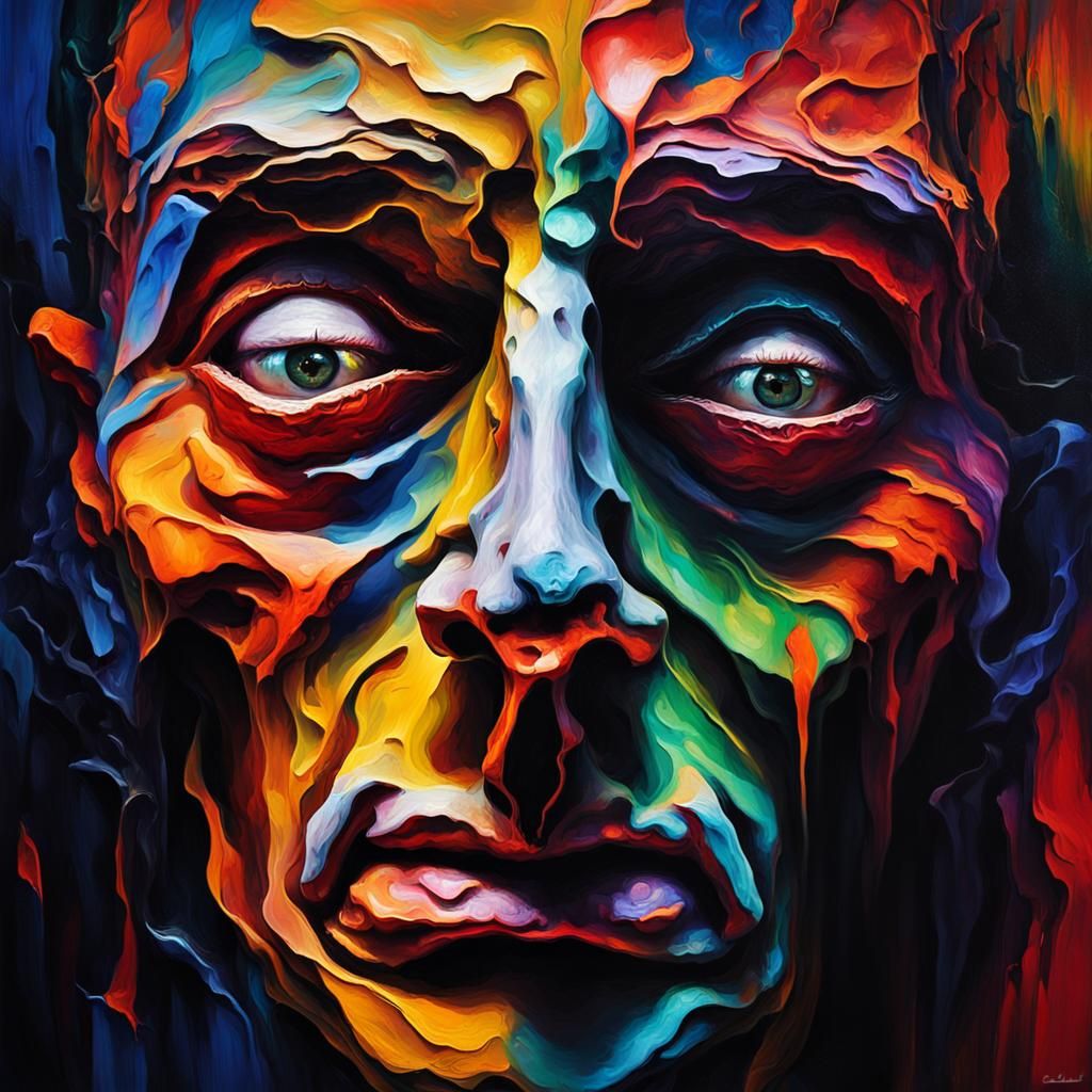 Surreal Face in Agony with Triadic Colors
