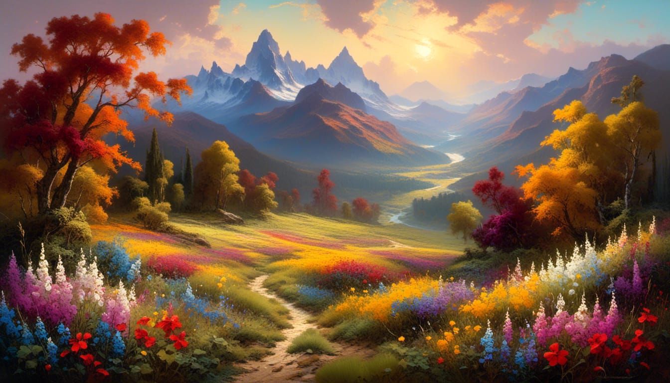 Jesus Teaching Disciples in Meadow, Stylized Oil Painting