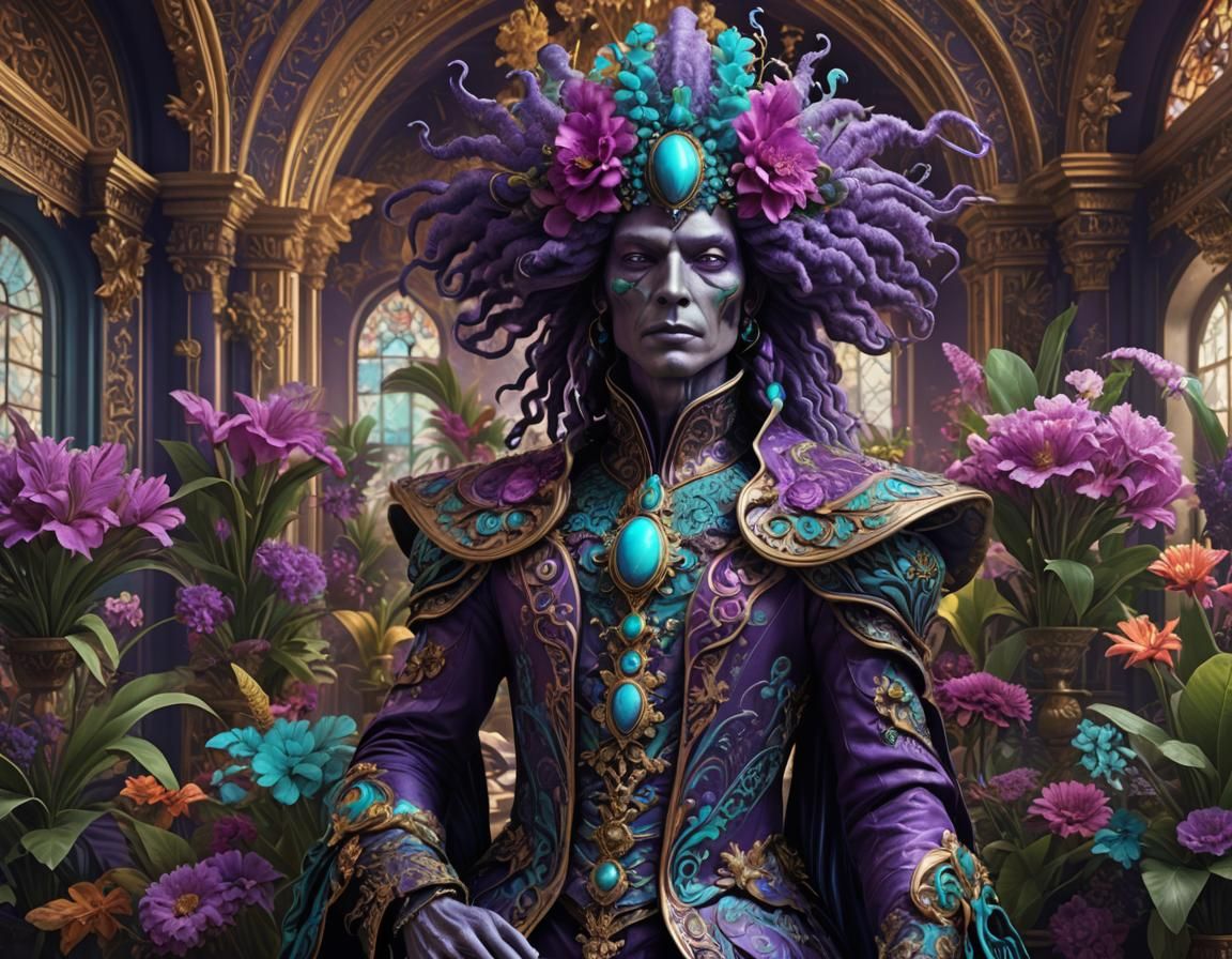 Baroque Alien-Human Hybrid in a Fantastical Painting