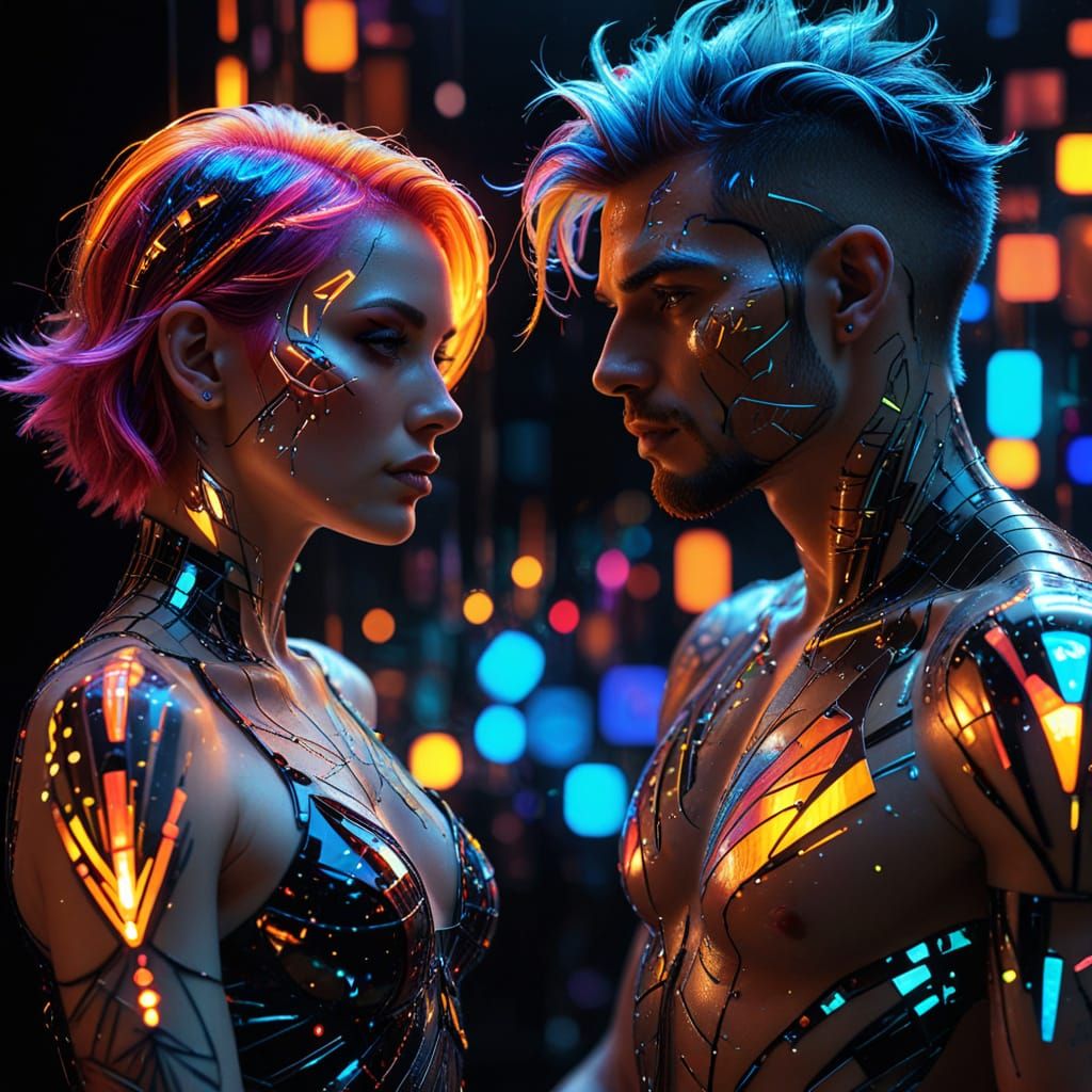 Stained Glass Skin: A Surreal Neon Portrait