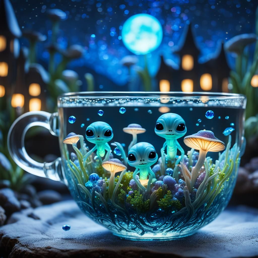 Bioluminescent Alien Garden in Glass Teacup