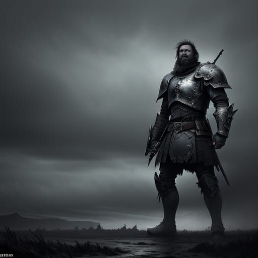 Epic Fantasy Warrior on Desolate Battlefield