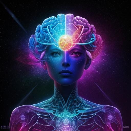 Holographic Brain in Cosmic Astral Illustration