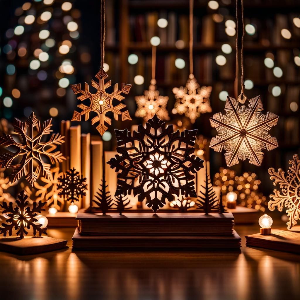 Intricate Wooden Snowflakes Diorama With Luminous Lighting